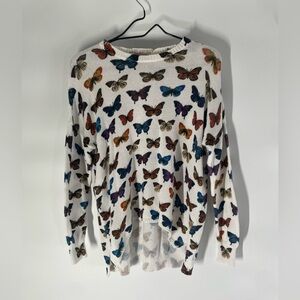 Show Me Your MuMu White Butterfly Print Crewneck Sweater